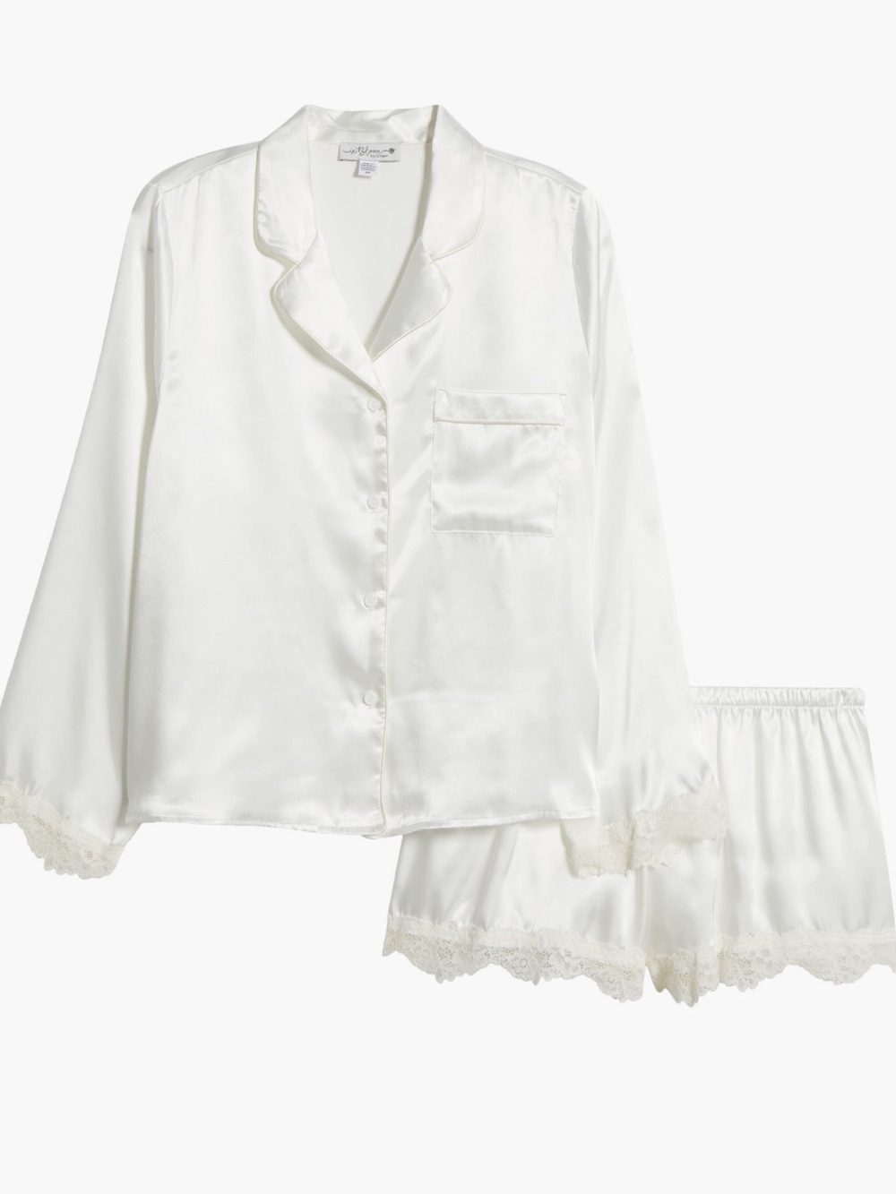 Classic Satin Lace-Trim Pajama Set in Ivory